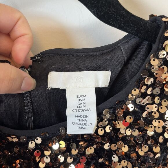 H&M Sequined A Line Mini Dress Gold Brown Party Holiday Glam Women's Size Medium - Picture 10 of 12